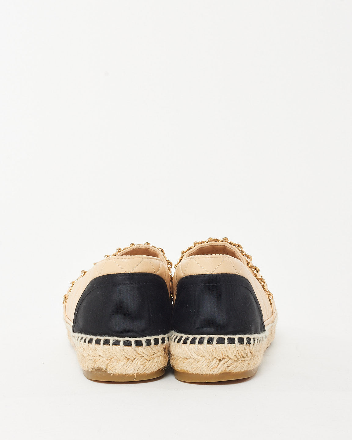 Chanel Beige/Black Quilted Leather CC Logo Chain Espadrilles - 39