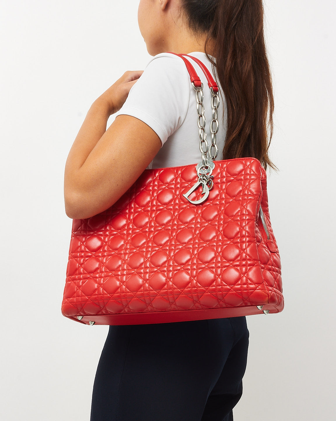 Dior Red Cannage Leather Dior Soft Shopping Tote SHW