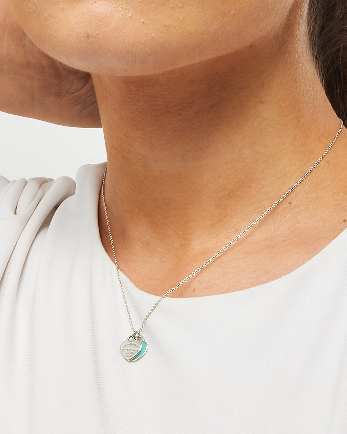 Tiffany & Co. Silver Mini Tiffany Blue Double Heart Tag Pendant Necklace