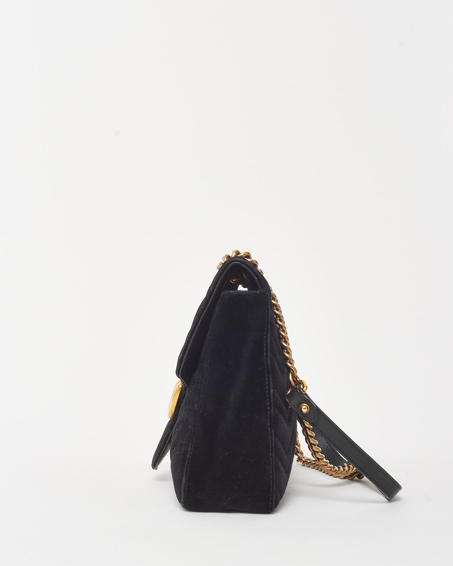 Gucci Black Matelassé Velvet Medium GG Marmont Flap Shoulder Bag