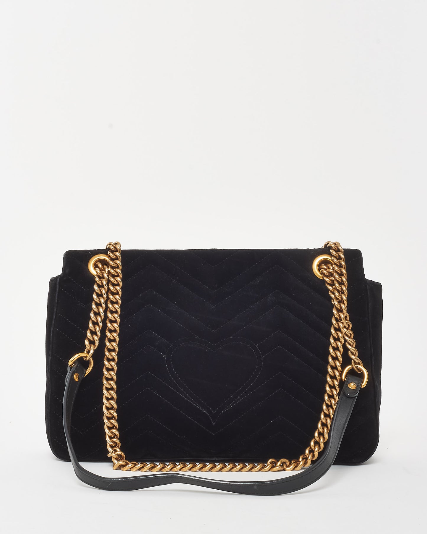 Gucci Black Matelassé Velvet Medium GG Marmont Flap Shoulder Bag