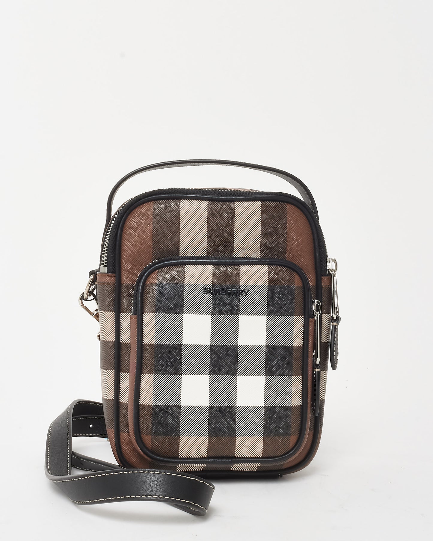 Burberry Brown Dark Birch House Check Coated Canvas Wyatt Crossbody Bag
