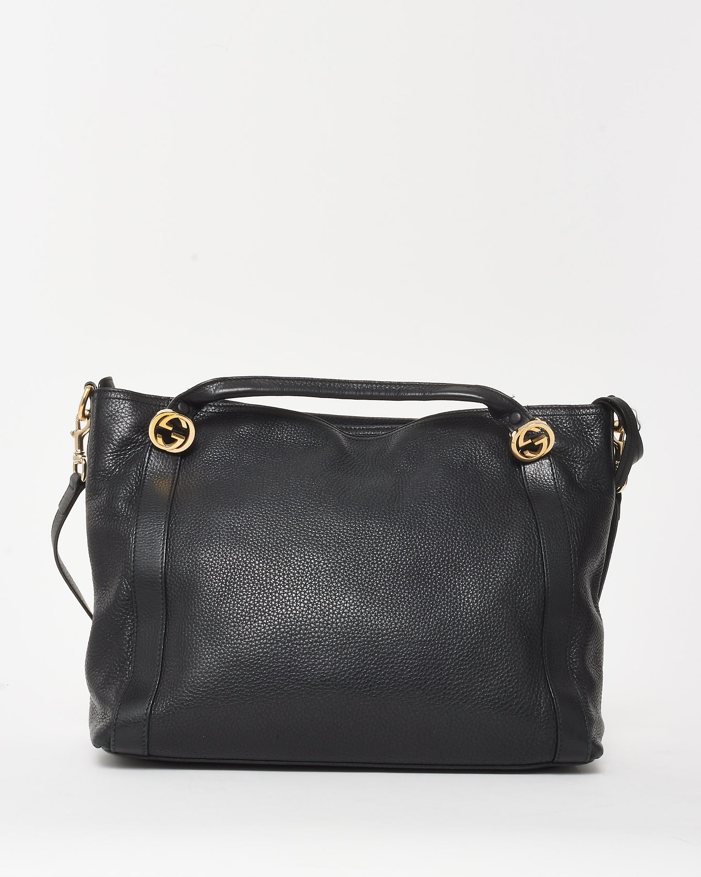 Gucci Black Pebbled Leather Miss GG Original Logo Top Handle 2Way Bag