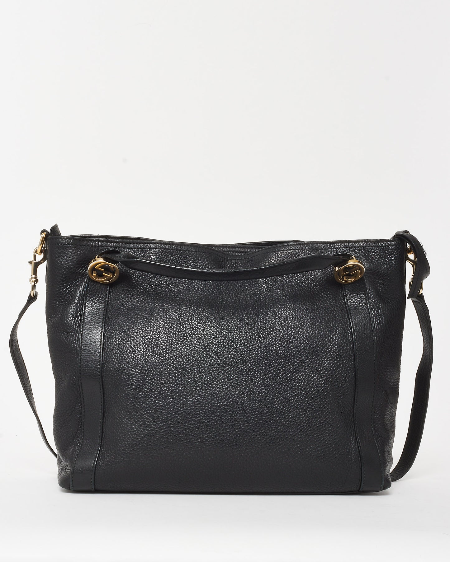 Gucci Black Pebbled Leather Miss GG Original Logo Top Handle 2Way Bag