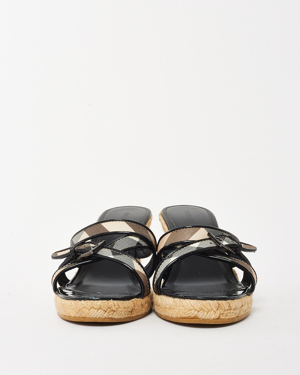 Burberry Beige/Black Nova Check Canvas Espadrille Wedges - 40