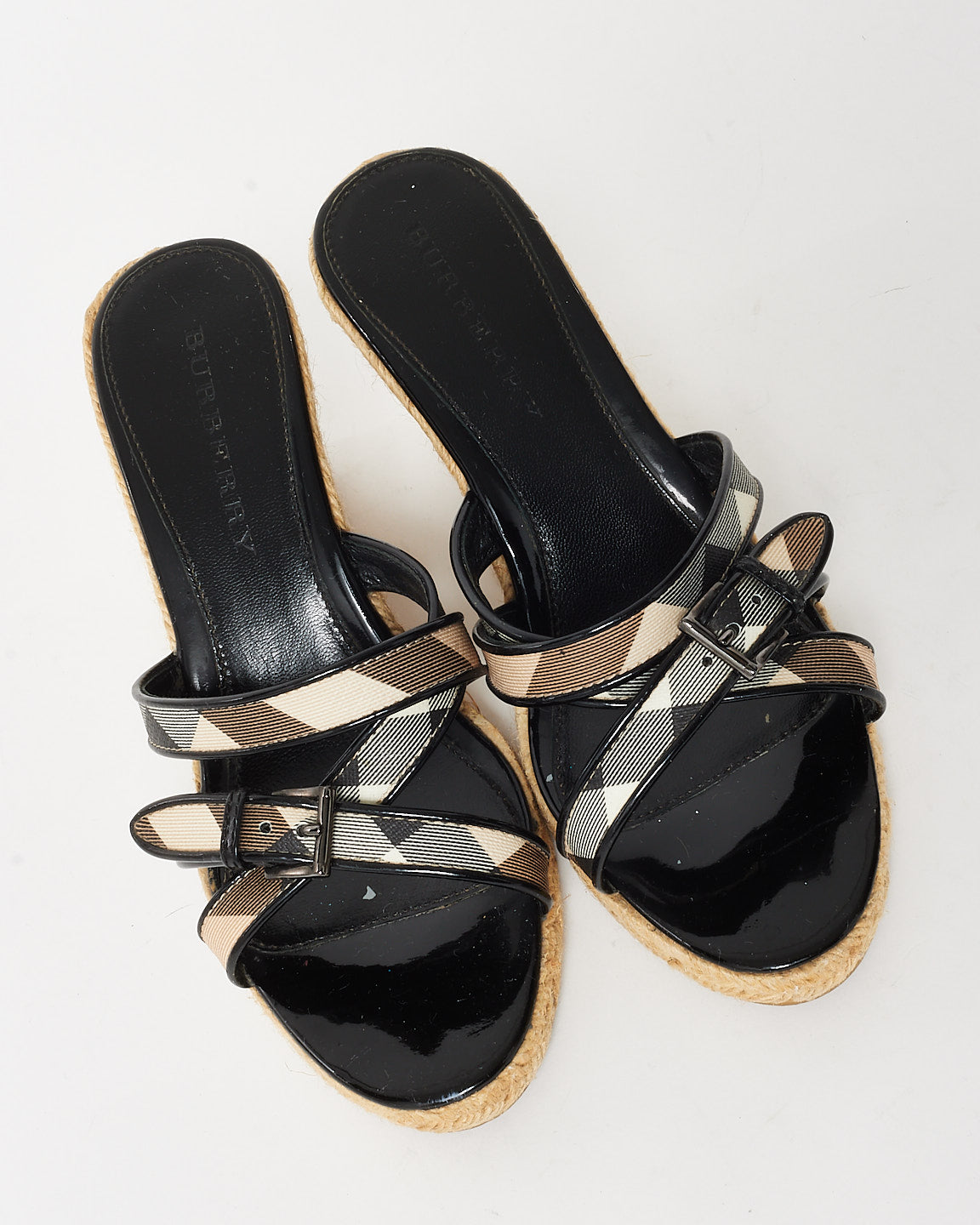 Burberry Beige/Black Nova Check Canvas Espadrille Wedges - 40