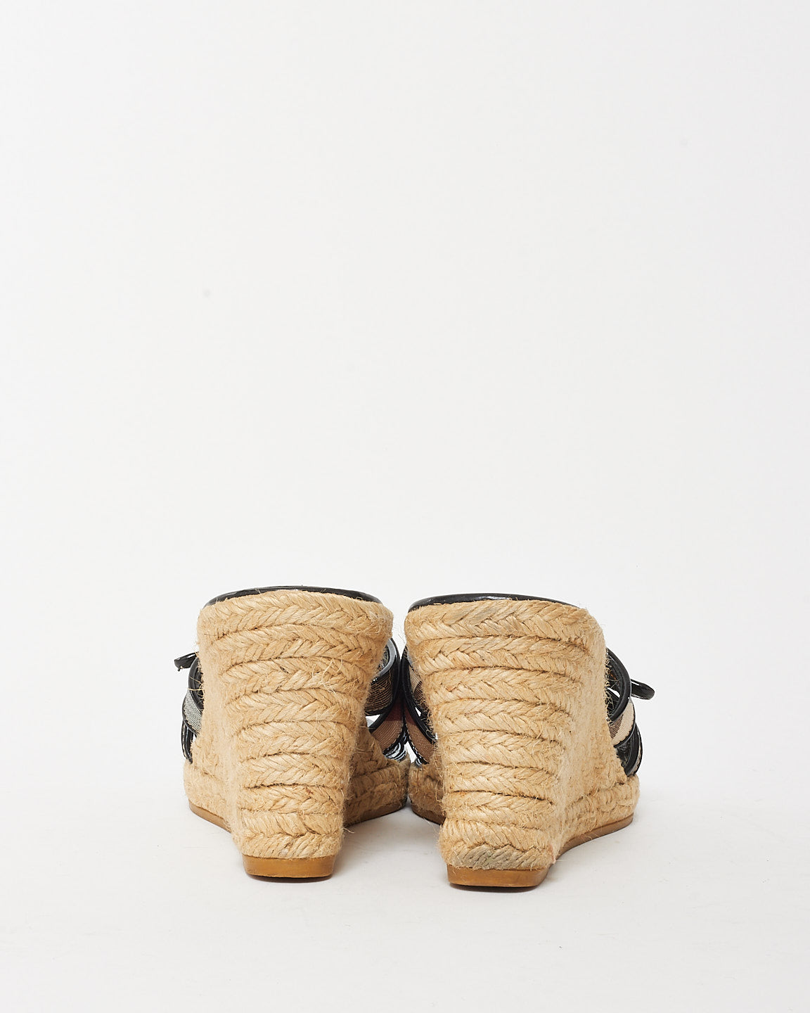 Burberry Beige/Black Nova Check Canvas Espadrille Wedges - 40