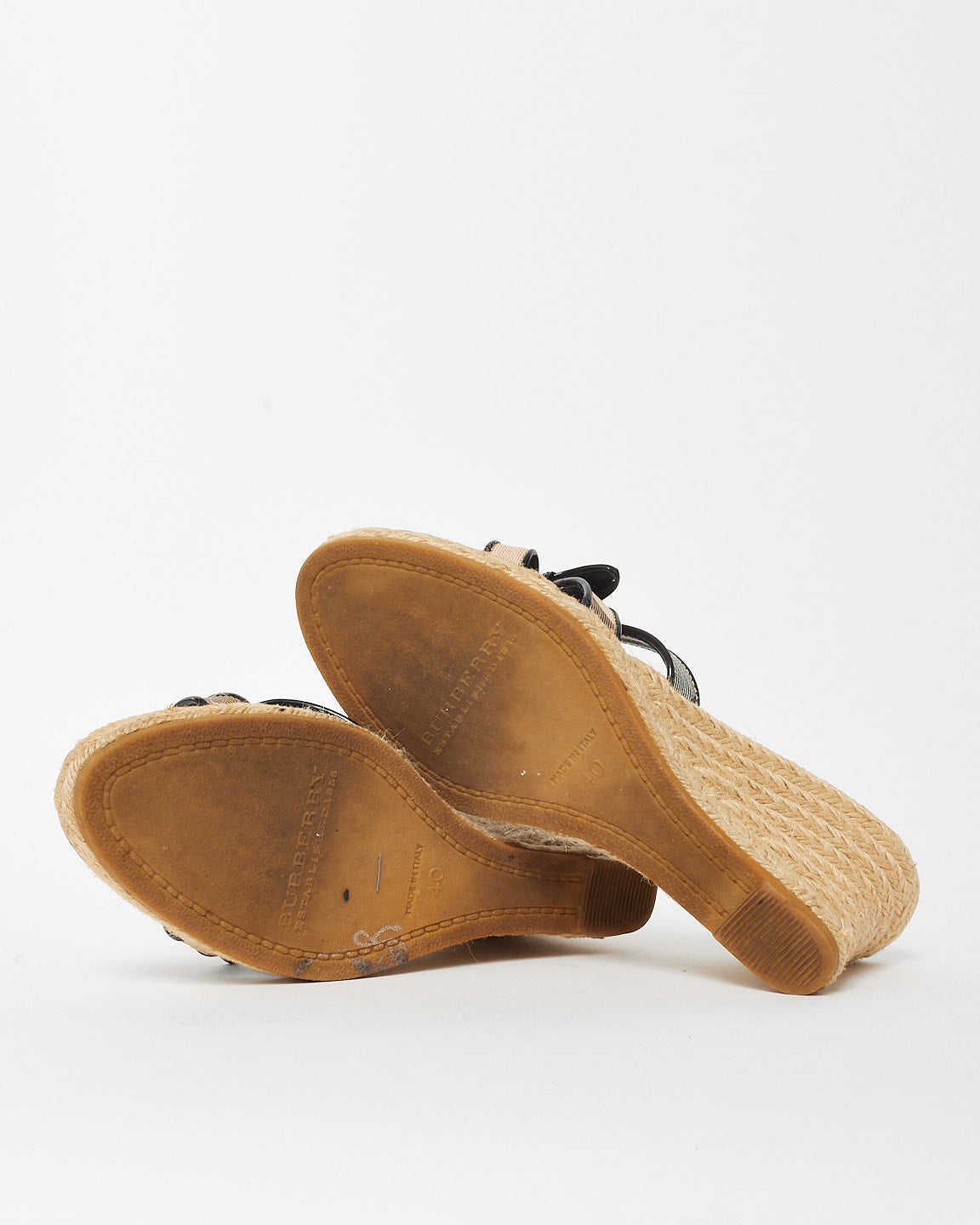 Burberry Beige/Black Nova Check Canvas Espadrille Wedges - 40