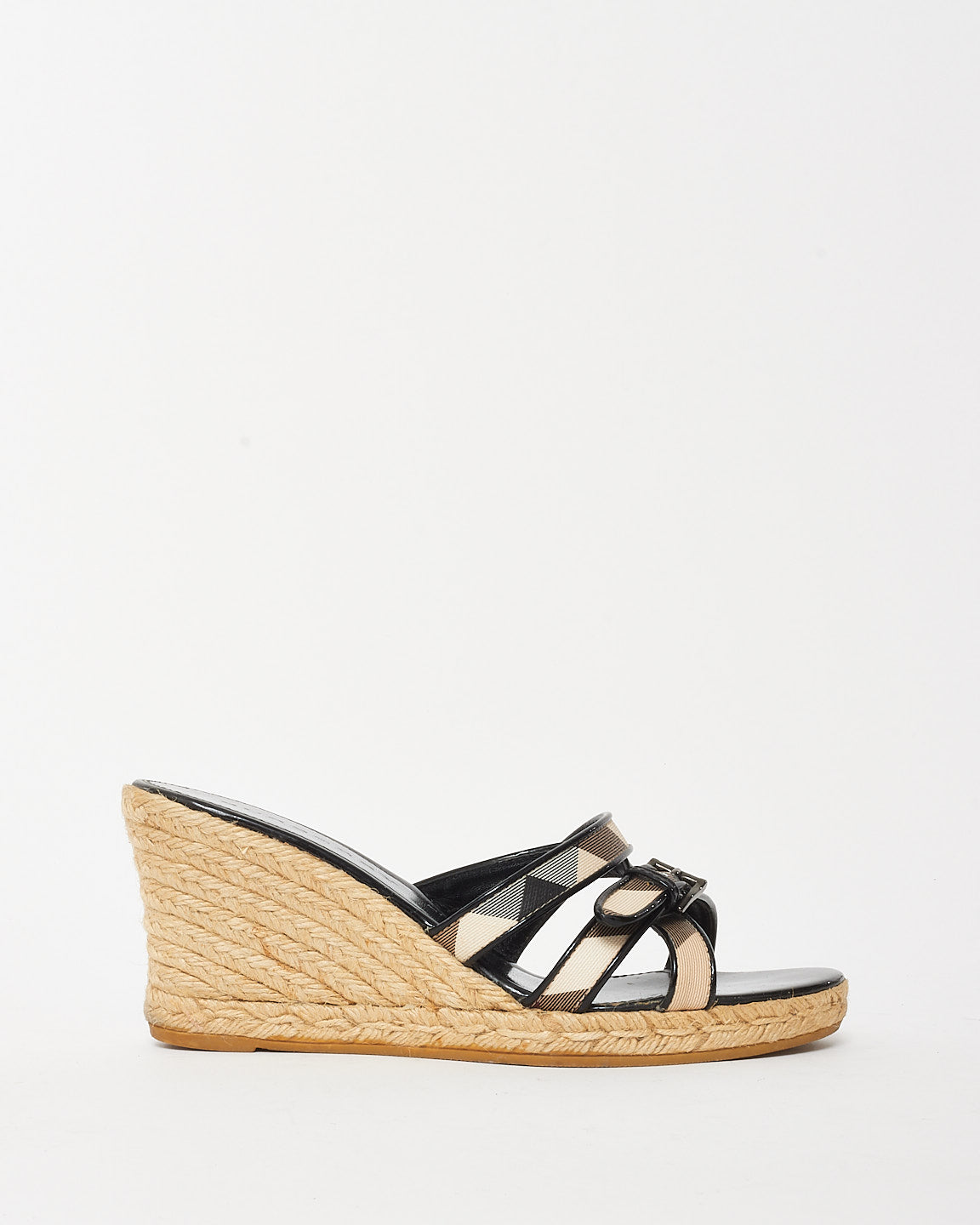 Burberry Beige/Black Nova Check Canvas Espadrille Wedges - 40
