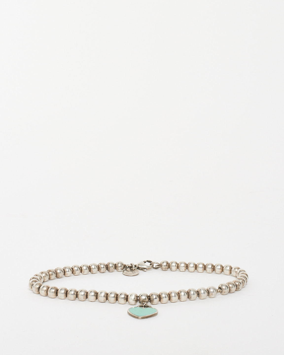 Tiffany & Co. Silver Blue Heart Tag Beaded Bracelet 4mm