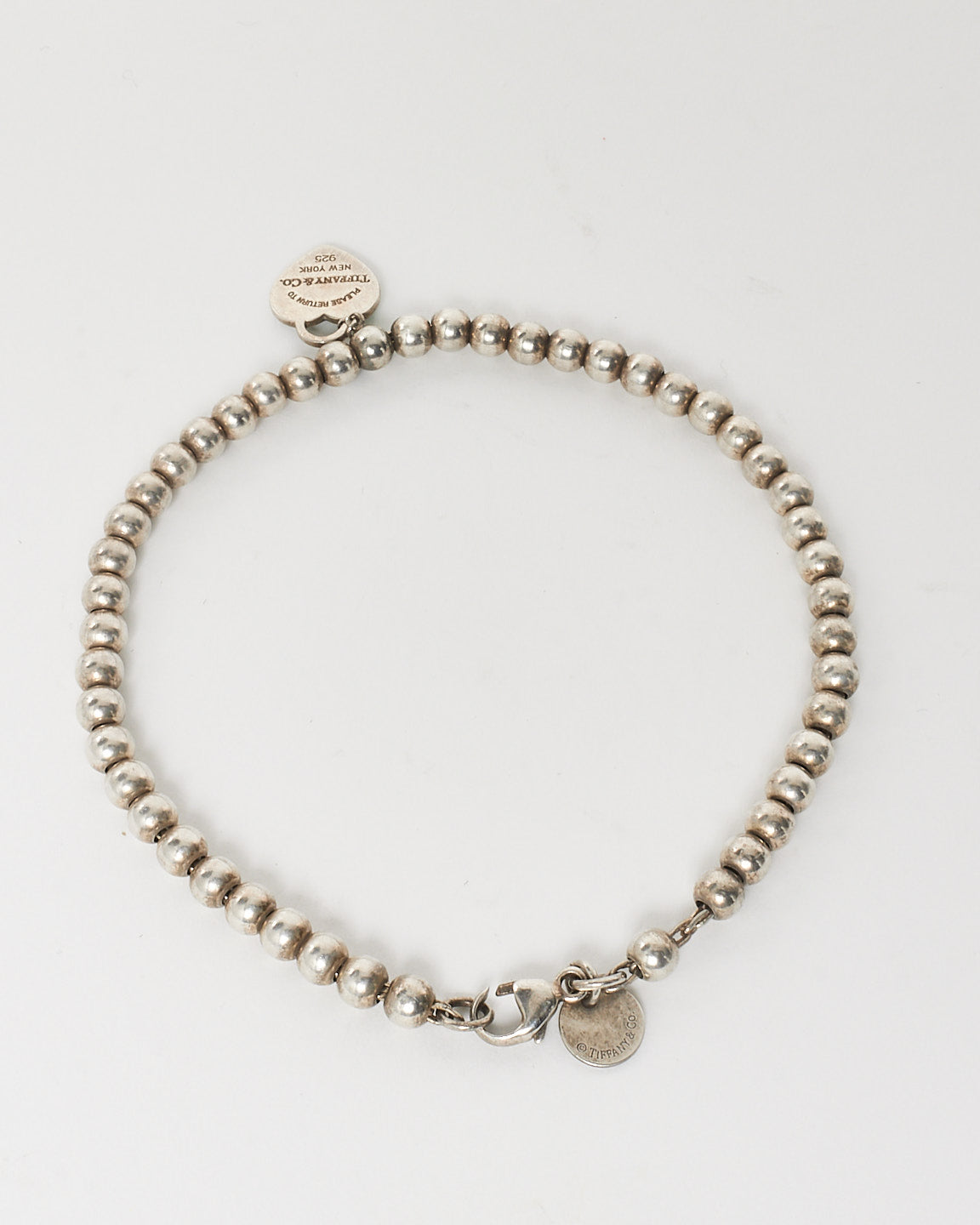 Tiffany & Co. Silver Blue Heart Tag Beaded Bracelet 4mm