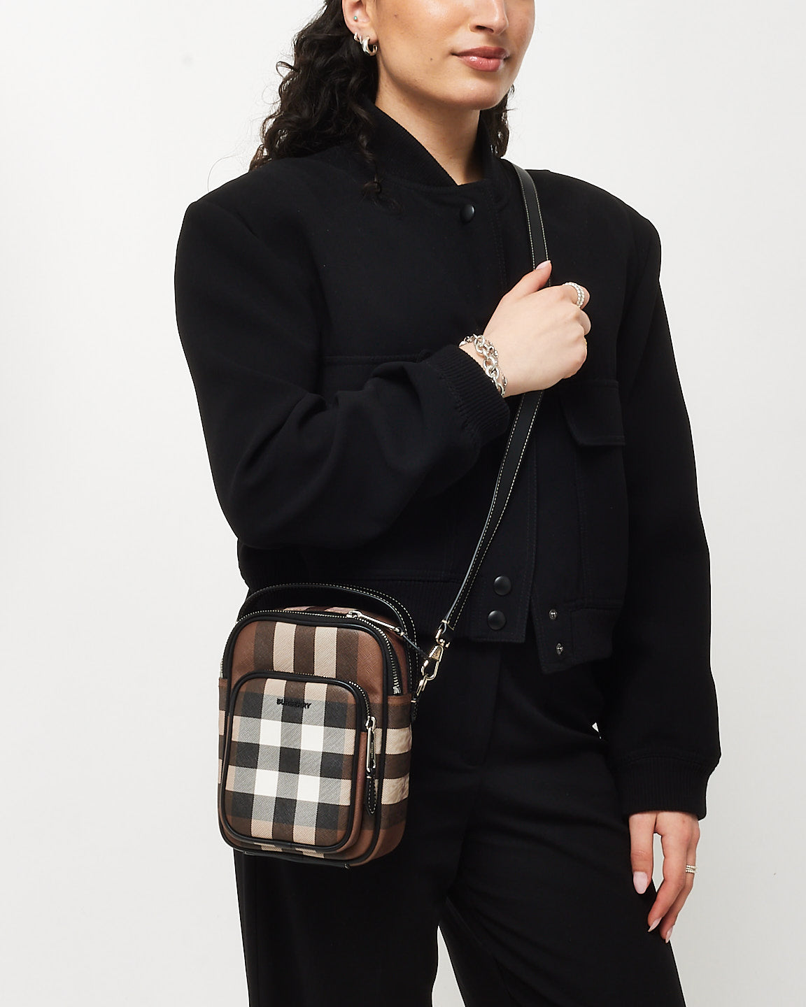 Burberry Brown Dark Birch House Check Coated Canvas Wyatt Crossbody Bag