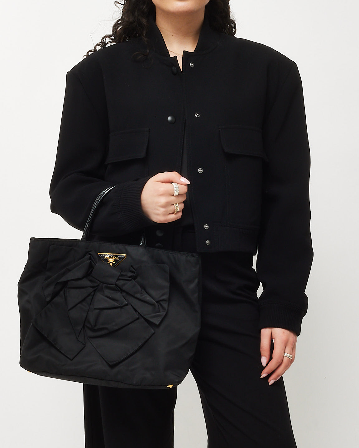 Prada Black Nylon Tessuto Bow Tote
