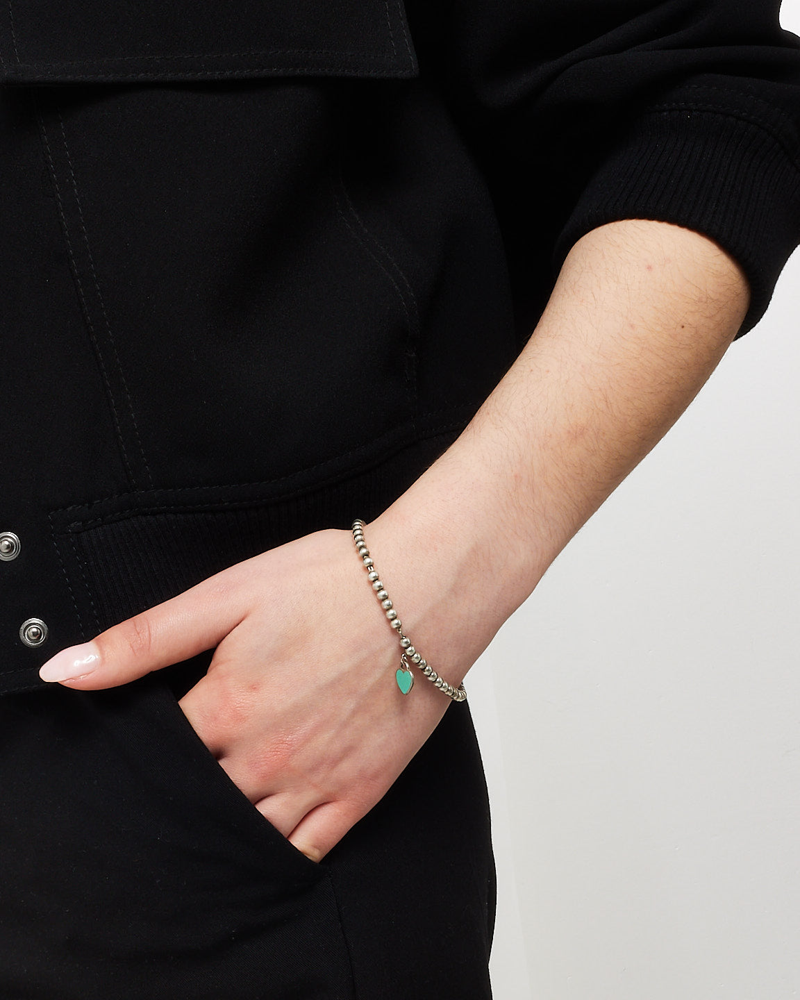 Tiffany & Co. Silver Blue Heart Tag Beaded Bracelet 4mm