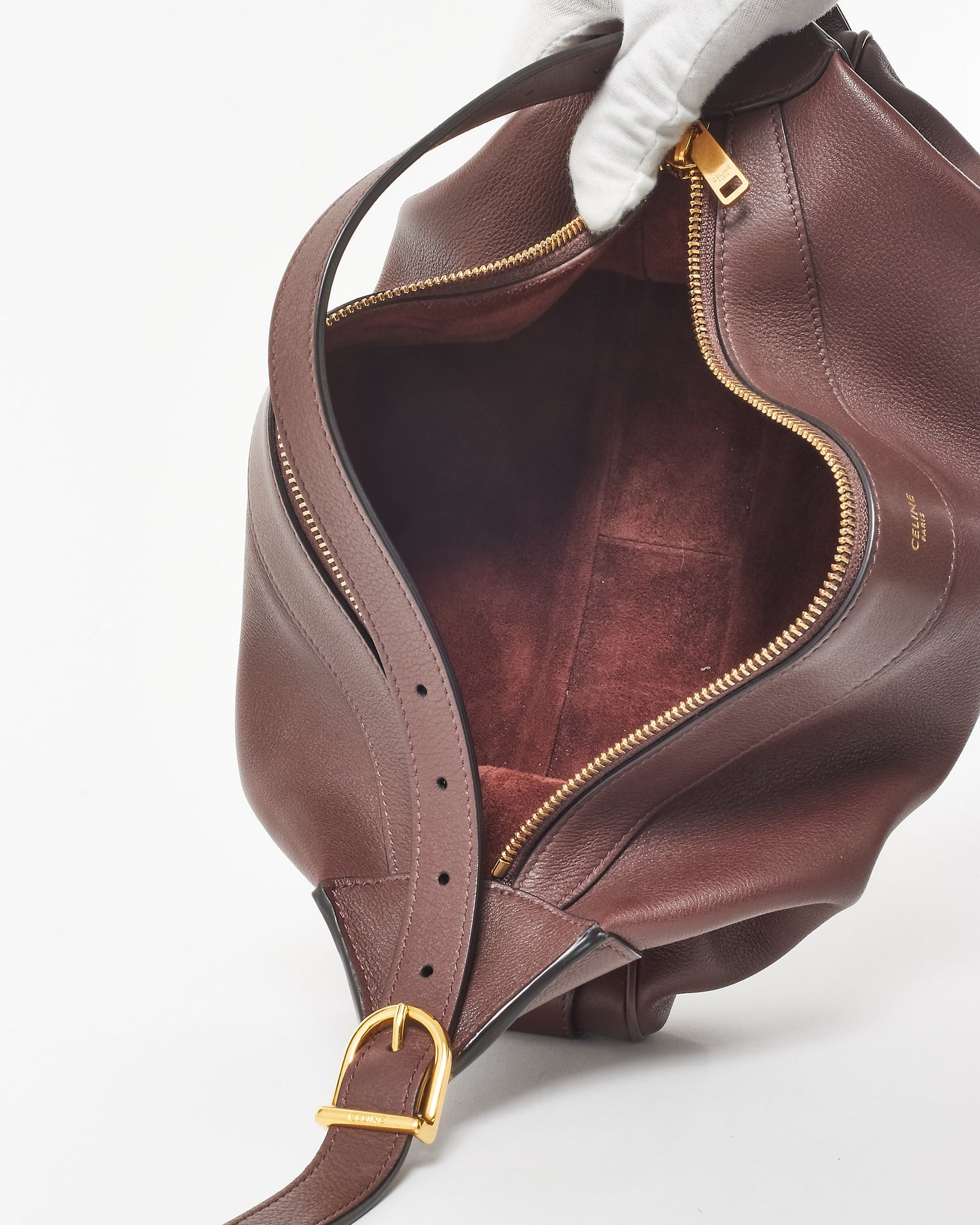 Celine Chocolate Burgundy Leather Medium Romy Shoulder Bag