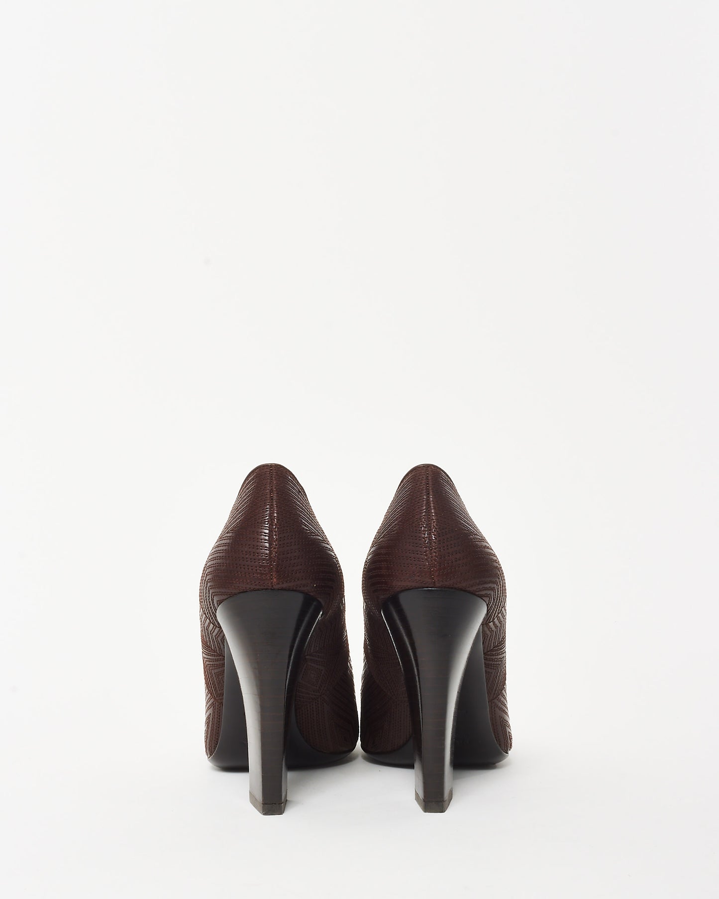 Prada Brown Geometric Embossed Leather Square Toe Pumps - 38