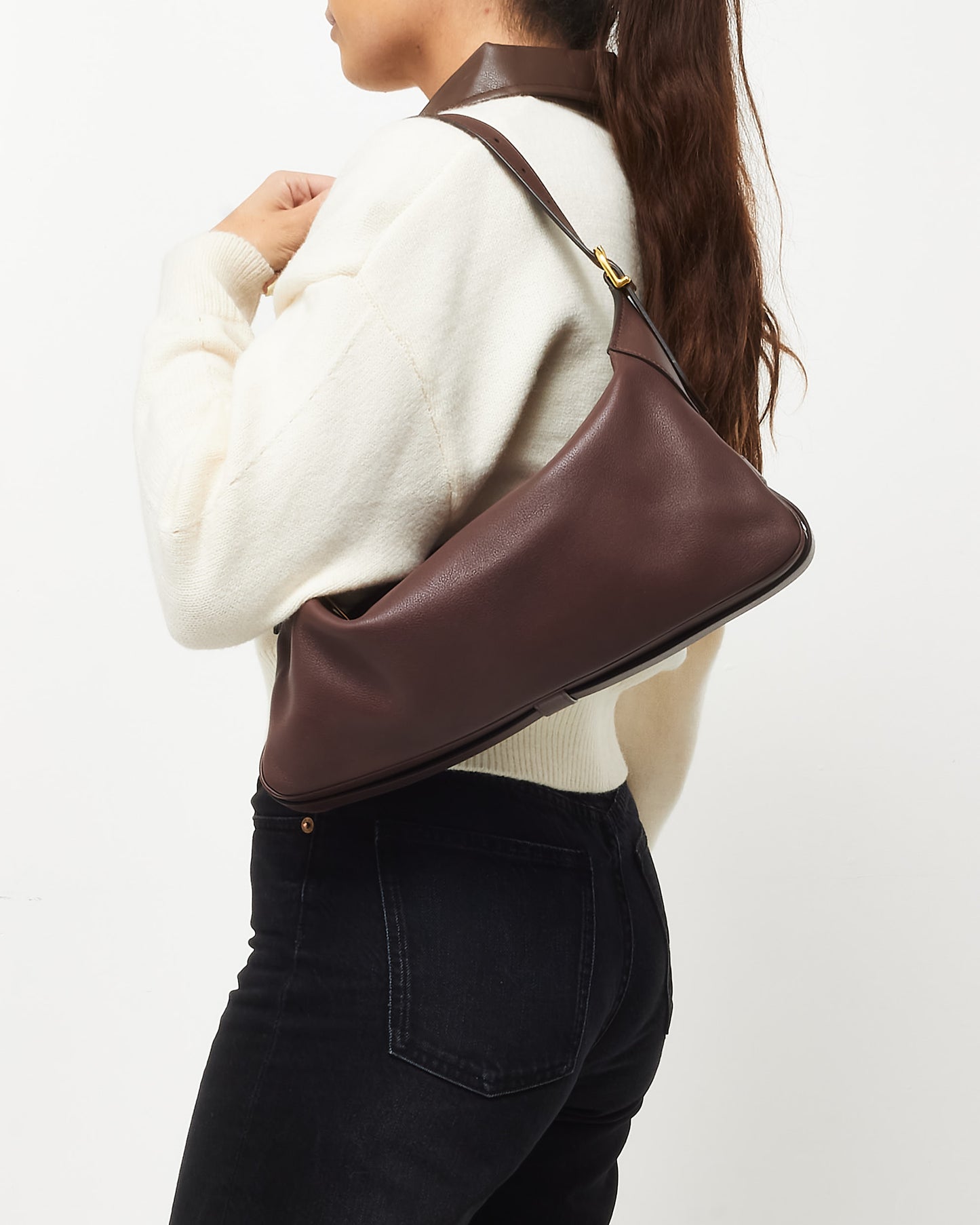 Celine Chocolate Burgundy Leather Medium Romy Shoulder Bag