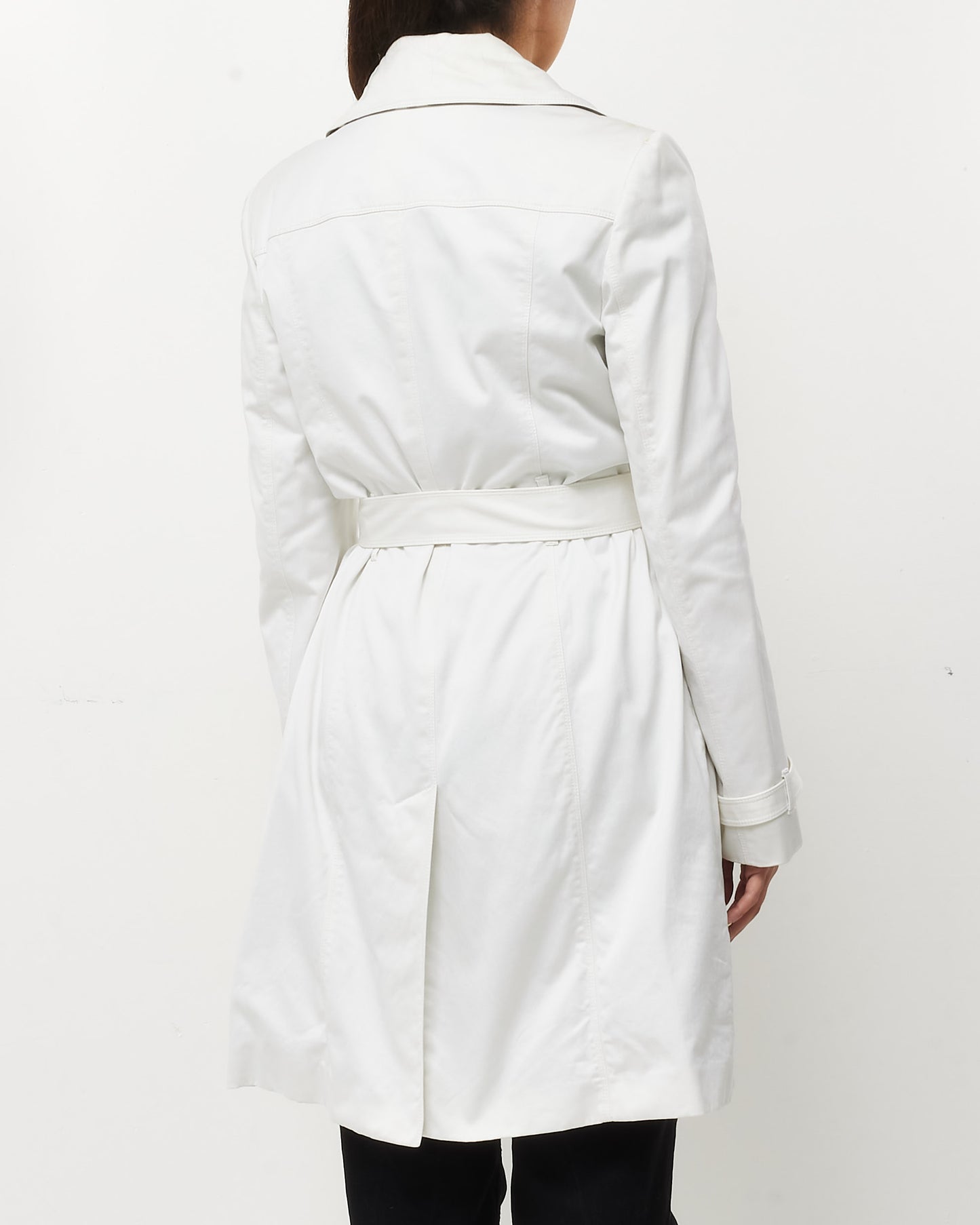 Burberry White Cotton Belted Trench Coat - US 12