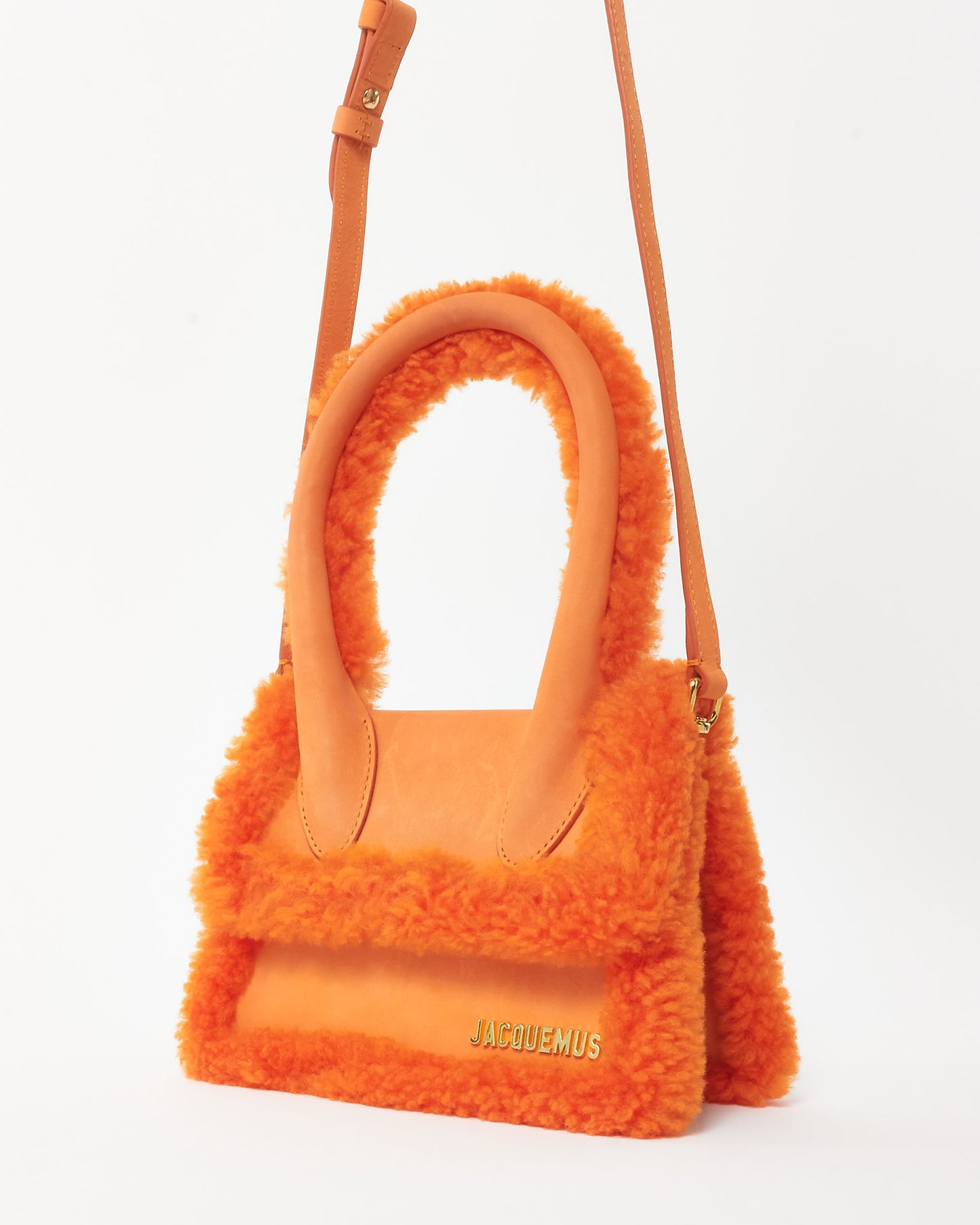 Jacquemus Orange Leather & Shearling-Trimmed Le Chiquito Moyen Bag