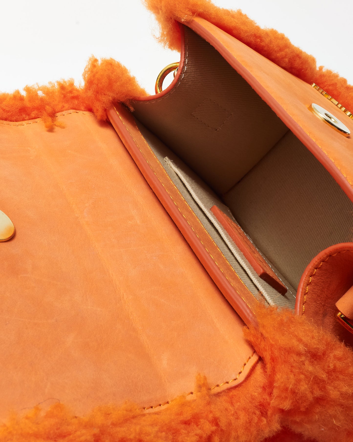 Jacquemus Orange Leather & Shearling-Trimmed Le Chiquito Moyen Bag