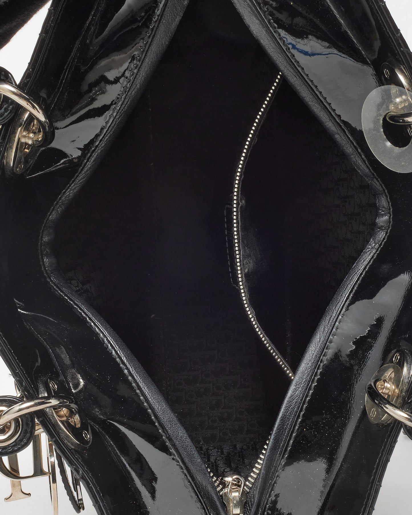 Dior Black Cannage Patent Leather Large Lady Dior Tote SHW