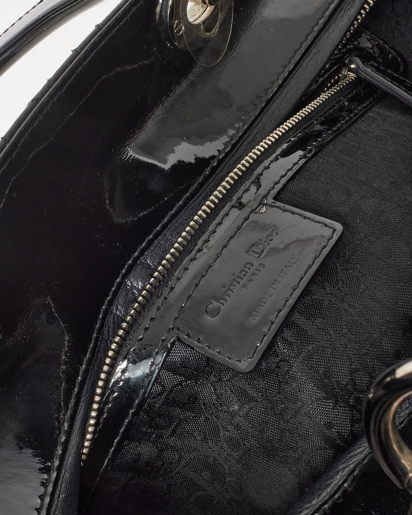 Dior Black Cannage Patent Leather Large Lady Dior Tote SHW