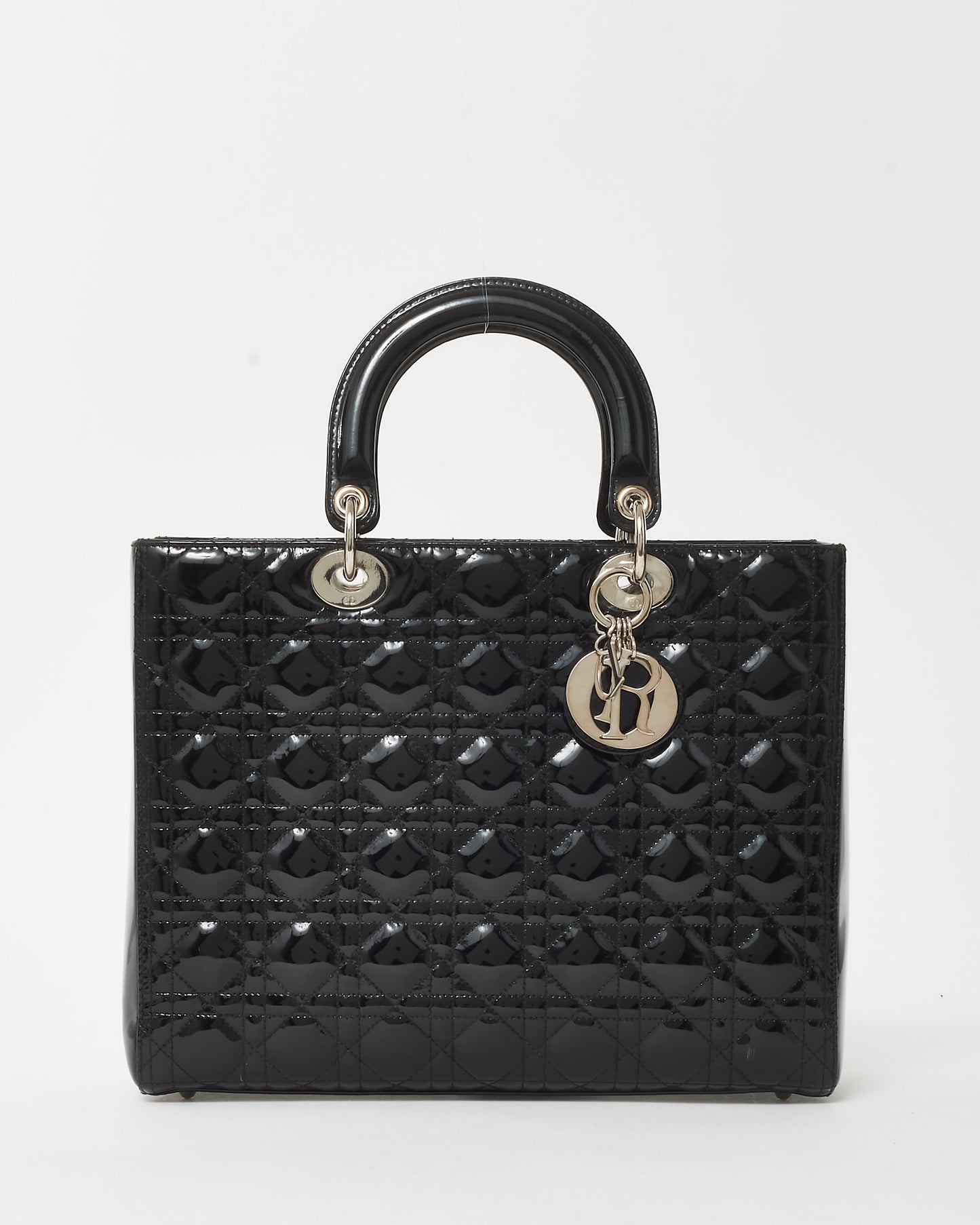 Dior Black Cannage Patent Leather Large Lady Dior Tote SHW