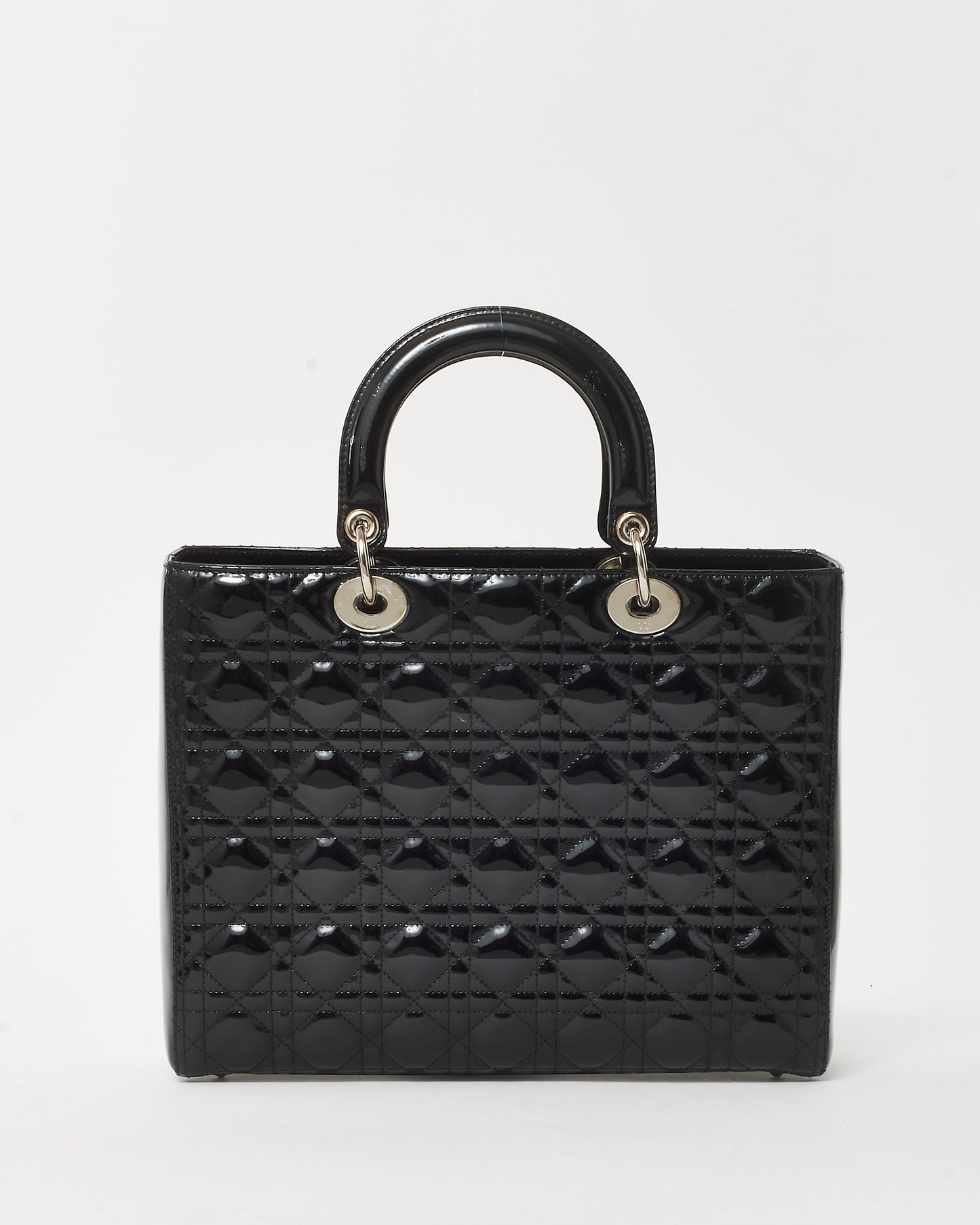 Dior Black Cannage Patent Leather Large Lady Dior Tote SHW