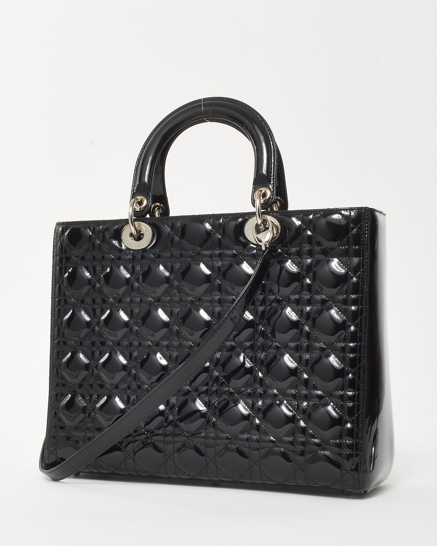 Dior Black Cannage Patent Leather Large Lady Dior Tote SHW