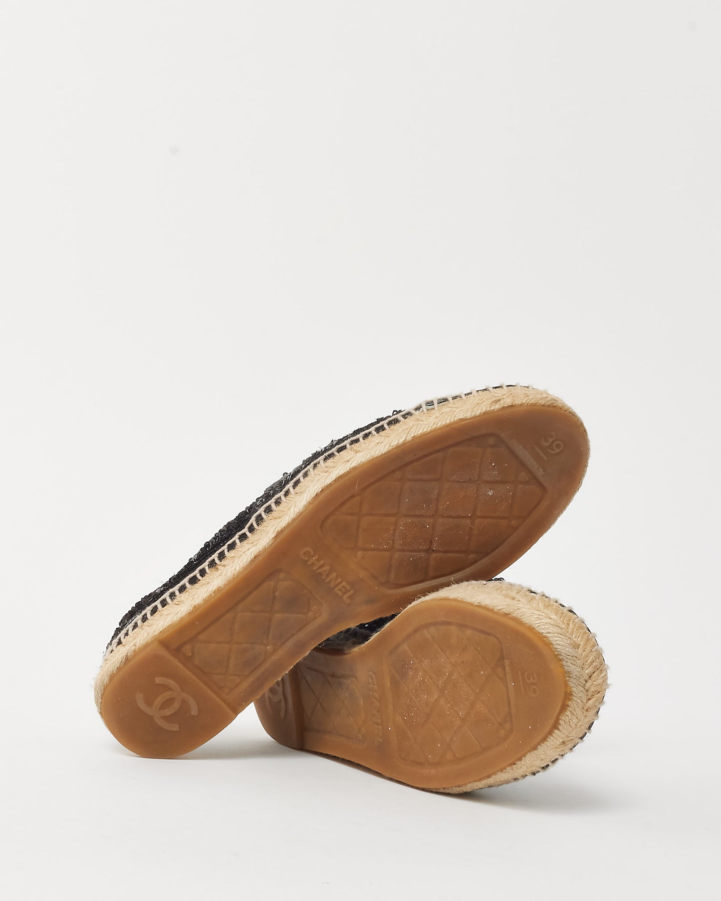 Chanel Black Sequin Leather Espadrilles - 39