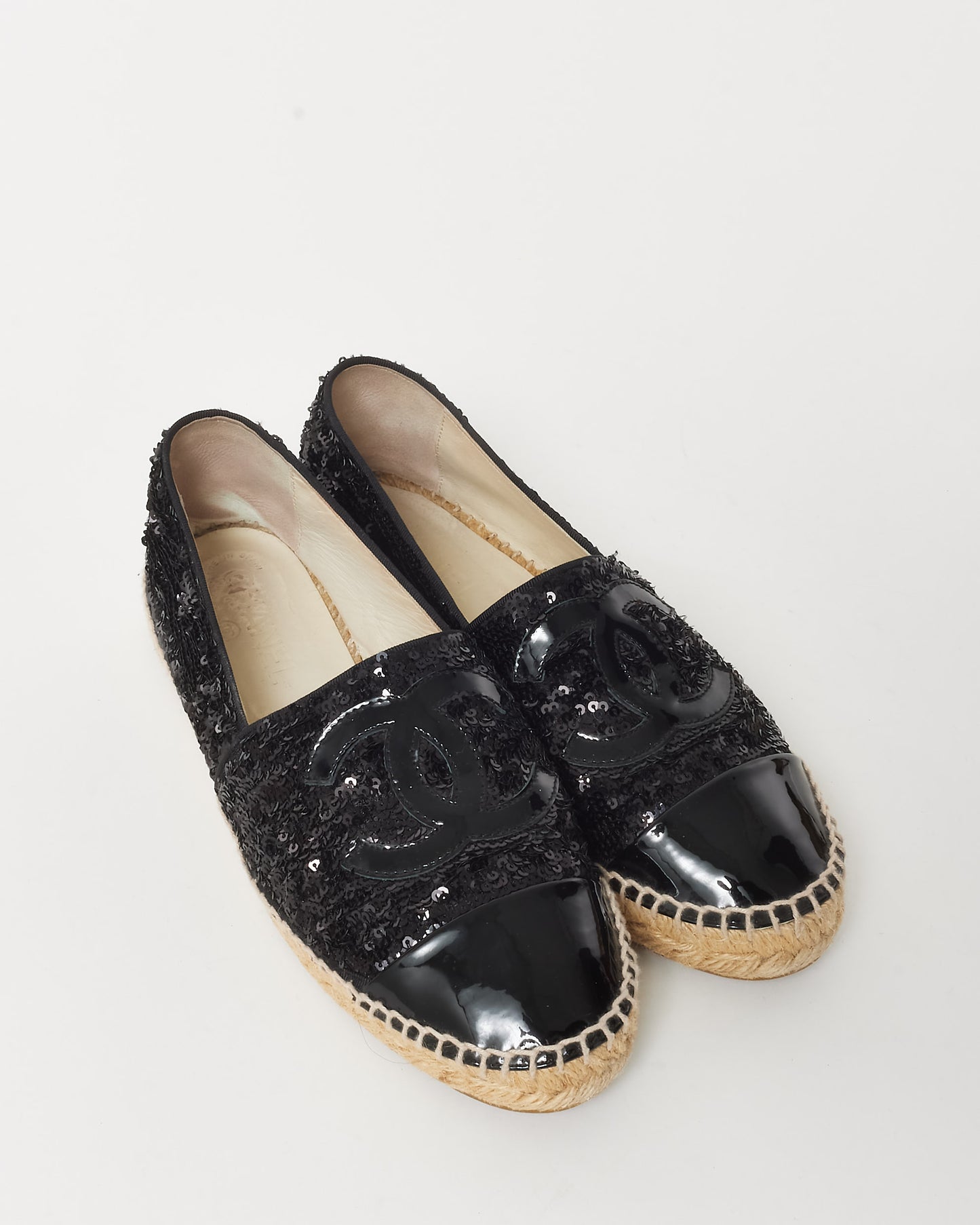 Chanel Black Sequin Leather Espadrilles - 39