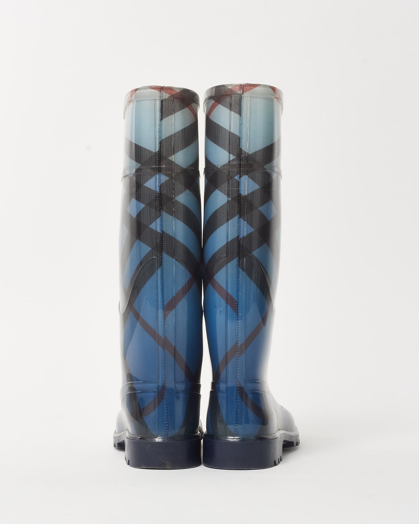Burberry Navy Blue Nova Check Rubber Rain Boots - 40