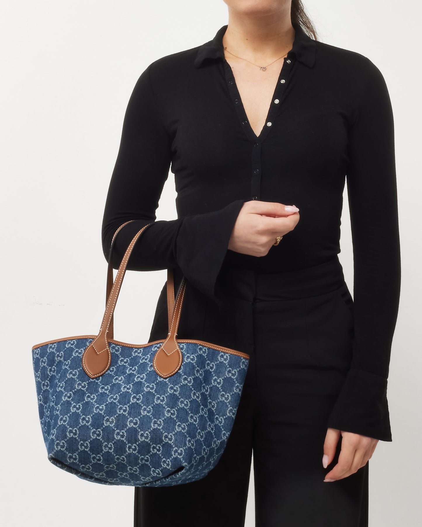 Gucci Navy Blue GG Denim Totissima Small Tote Bag