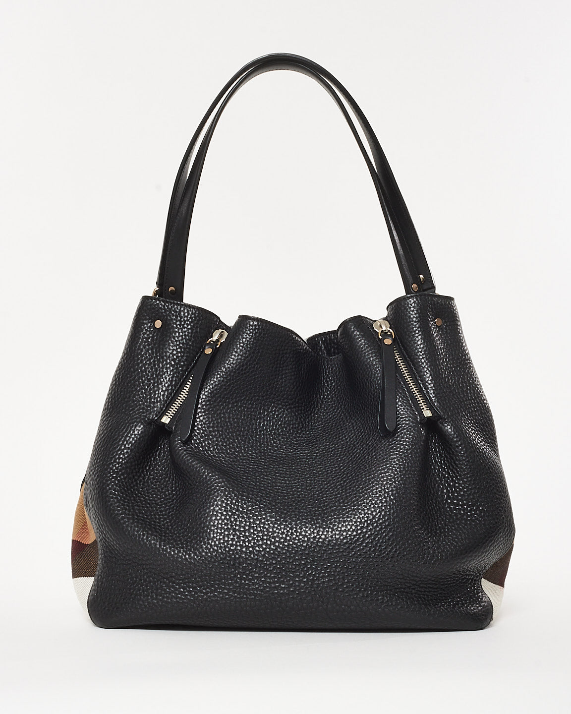 Burberry Black Leather Beige Mega Check Maidstone Shoulder Bag
