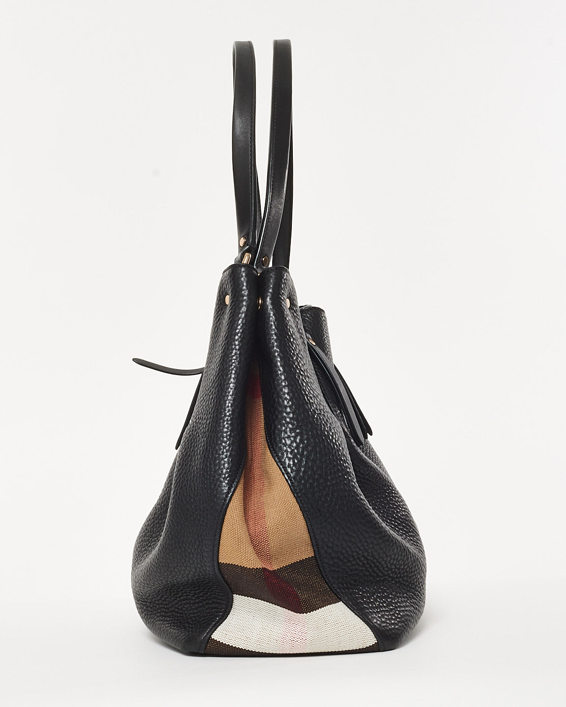 Burberry Black Leather Beige Mega Check Maidstone Shoulder Bag