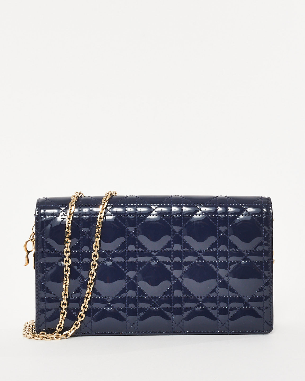 Dior Navy Blue Patent Calfskin Cannage Lady Dior Pouch WOC Crossbody GHW