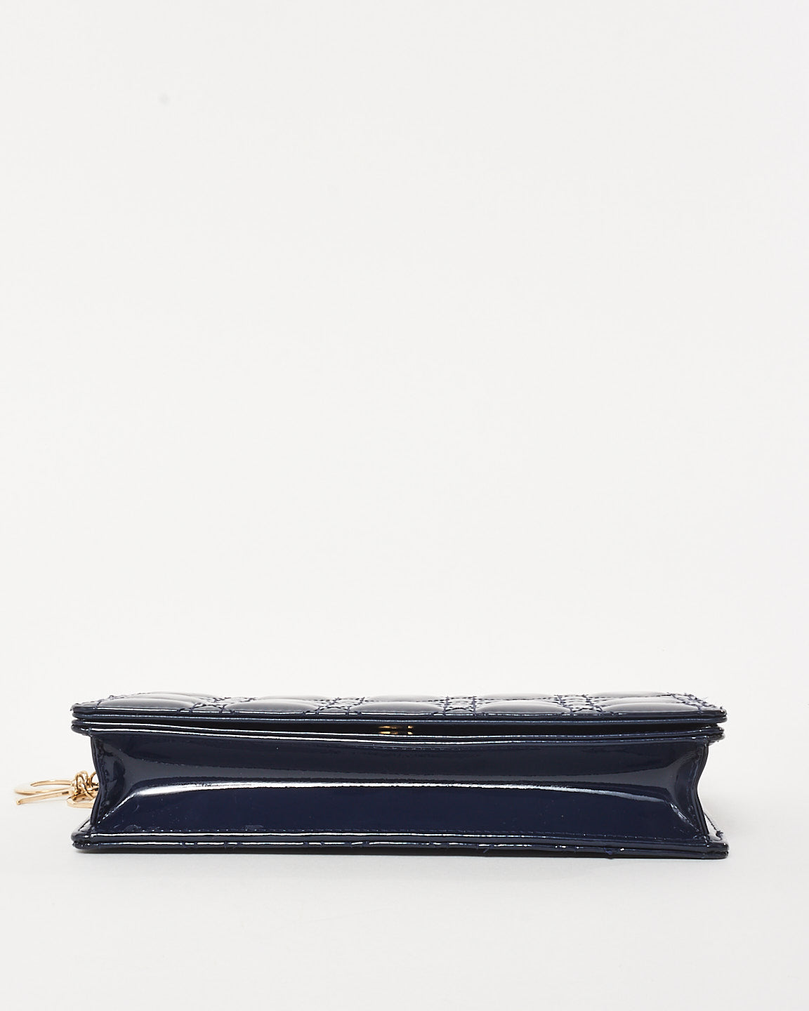 Dior Navy Blue Patent Calfskin Cannage Lady Dior Pouch WOC Crossbody GHW