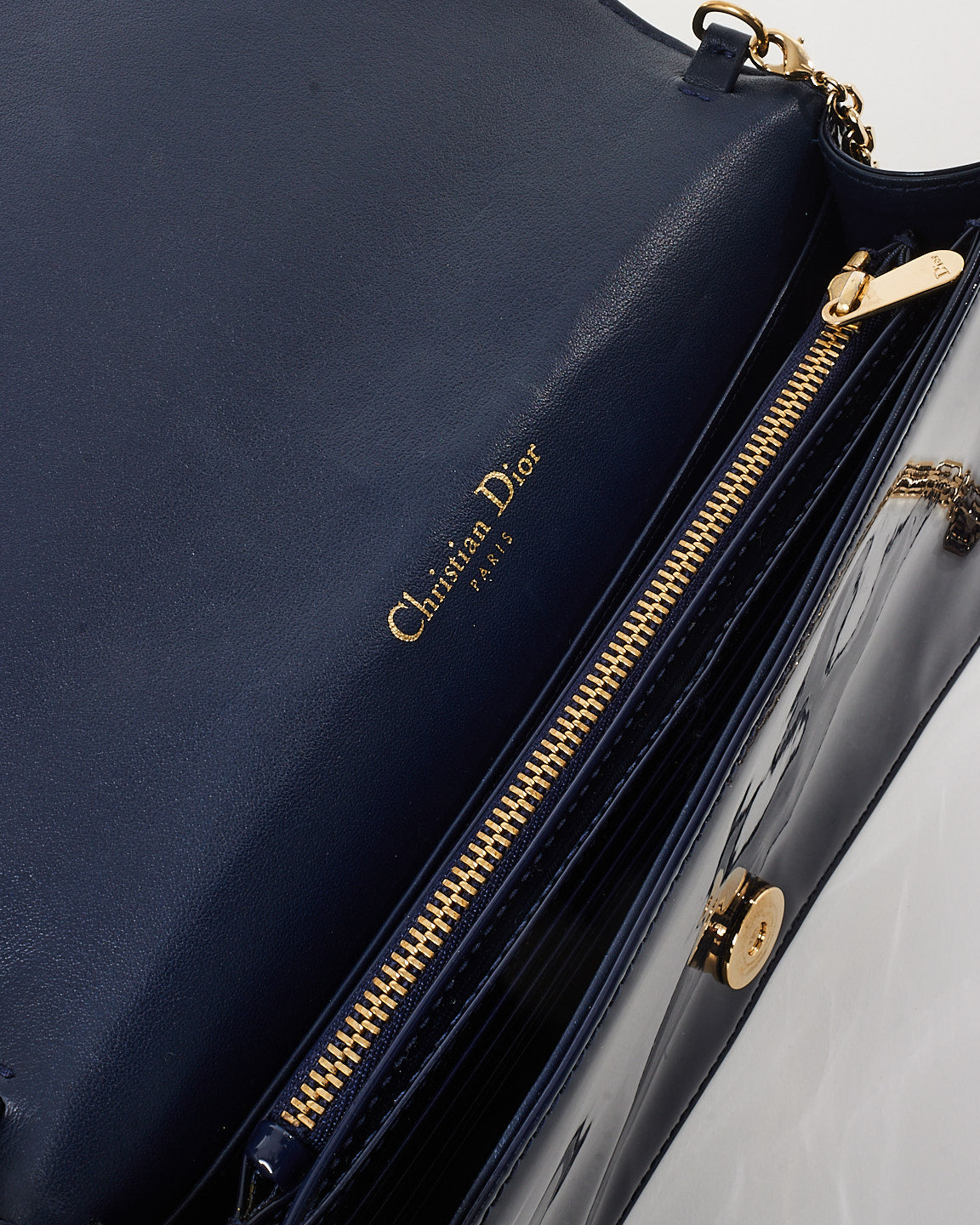 Dior Navy Blue Patent Calfskin Cannage Lady Dior Pouch WOC Crossbody GHW