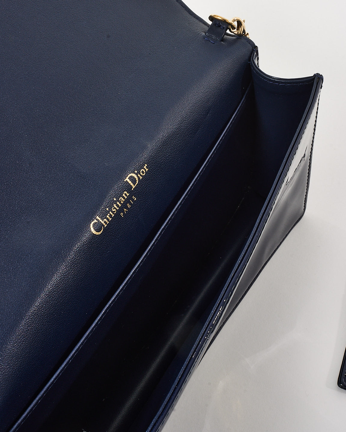 Dior Navy Blue Patent Calfskin Cannage Lady Dior Pouch WOC Crossbody GHW