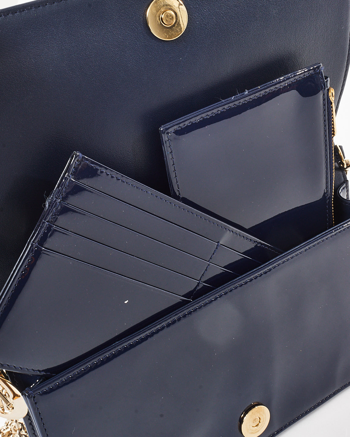 Dior Navy Blue Patent Calfskin Cannage Lady Dior Pouch WOC Crossbody GHW