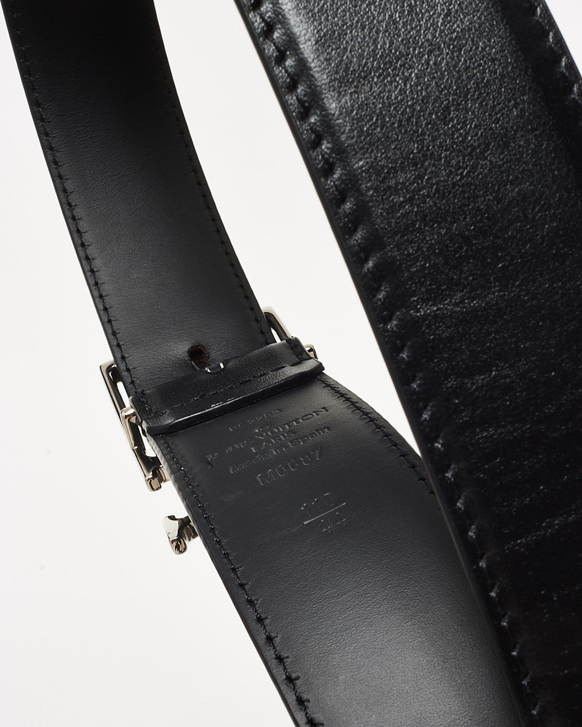 Louis Vuitton Black Leather Silver LV Skyline 35mm Belt - 110/44