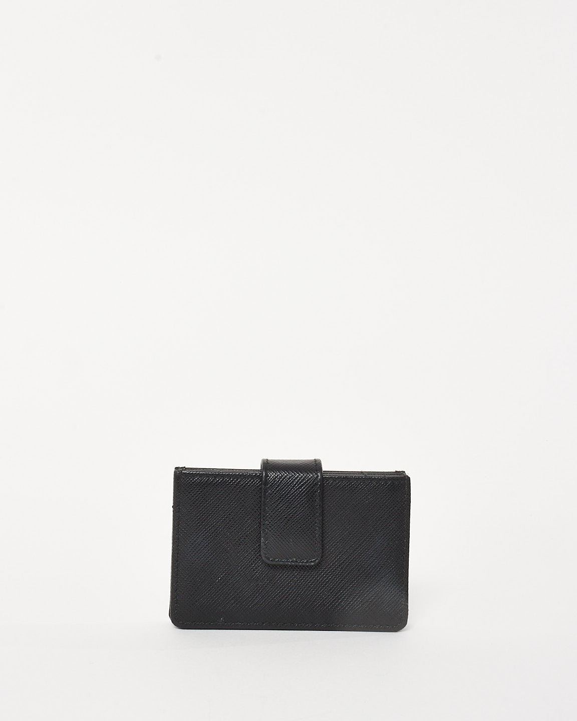 Prada Balck Saffiano Leather Logo Gusseted Card Holder