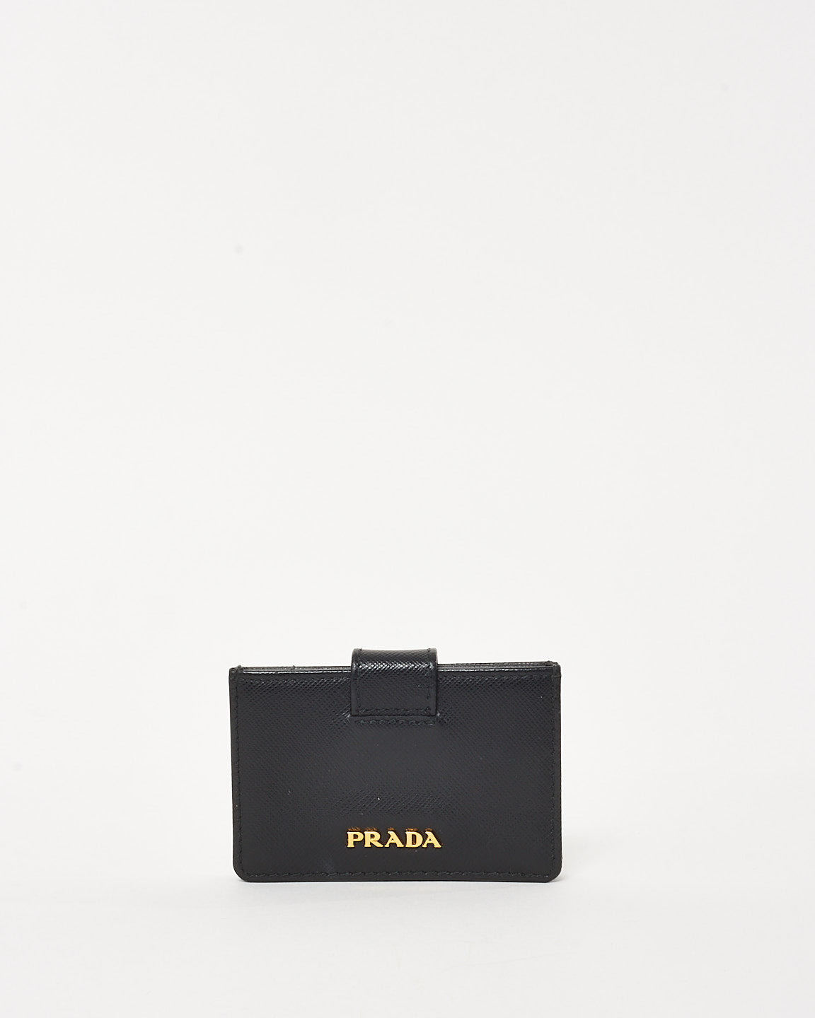 Prada Balck Saffiano Leather Logo Gusseted Card Holder