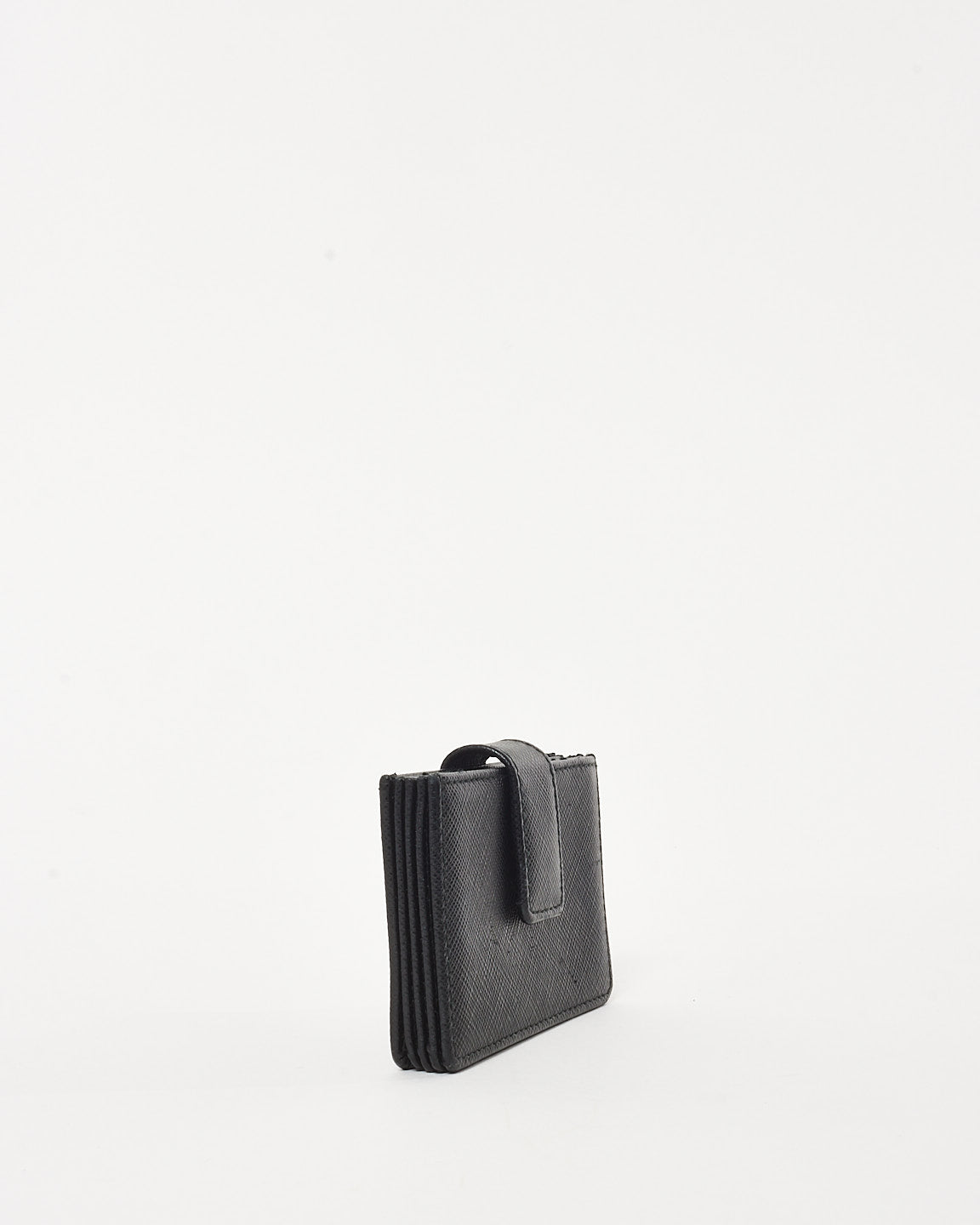 Prada Balck Saffiano Leather Logo Gusseted Card Holder