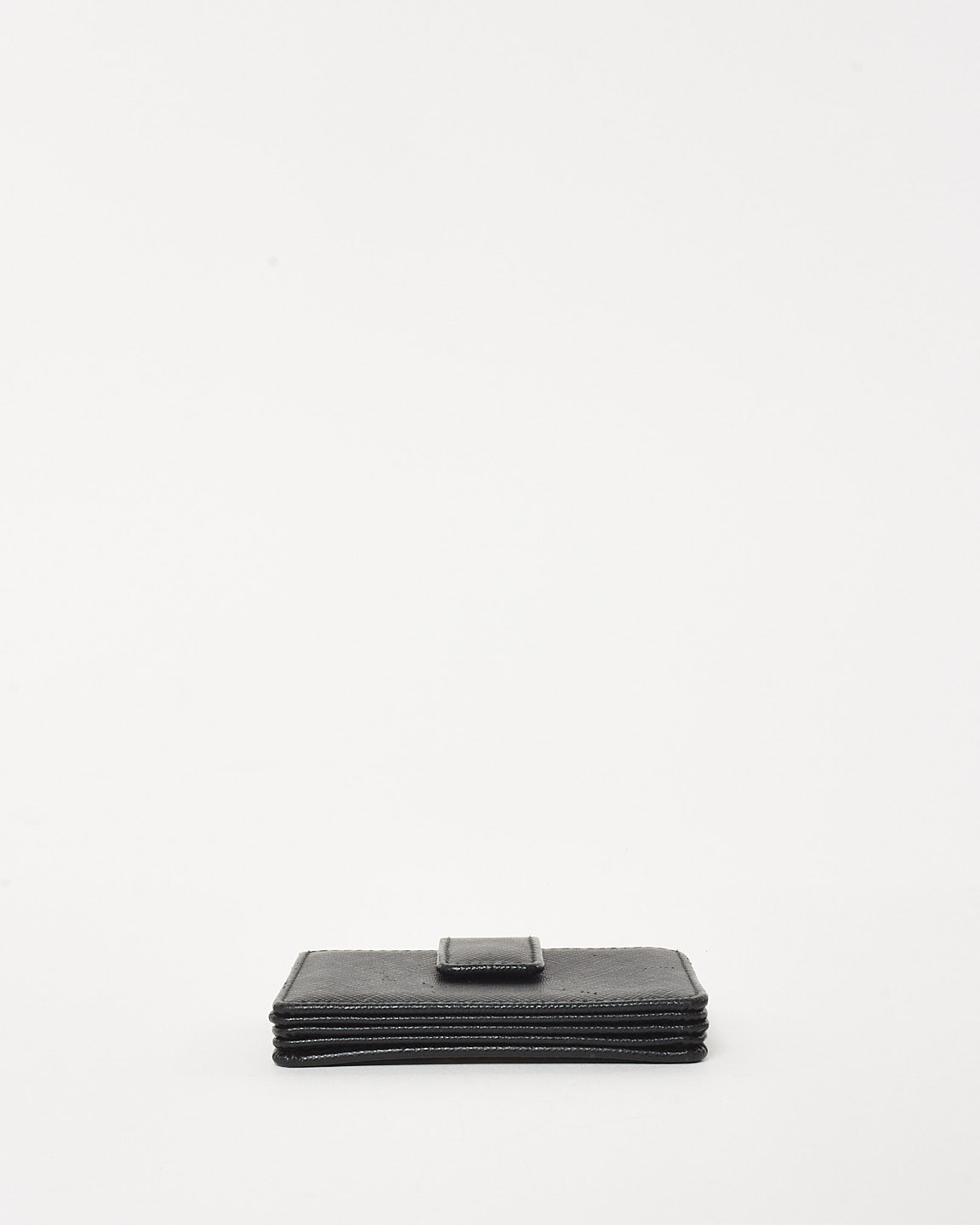 Prada Balck Saffiano Leather Logo Gusseted Card Holder