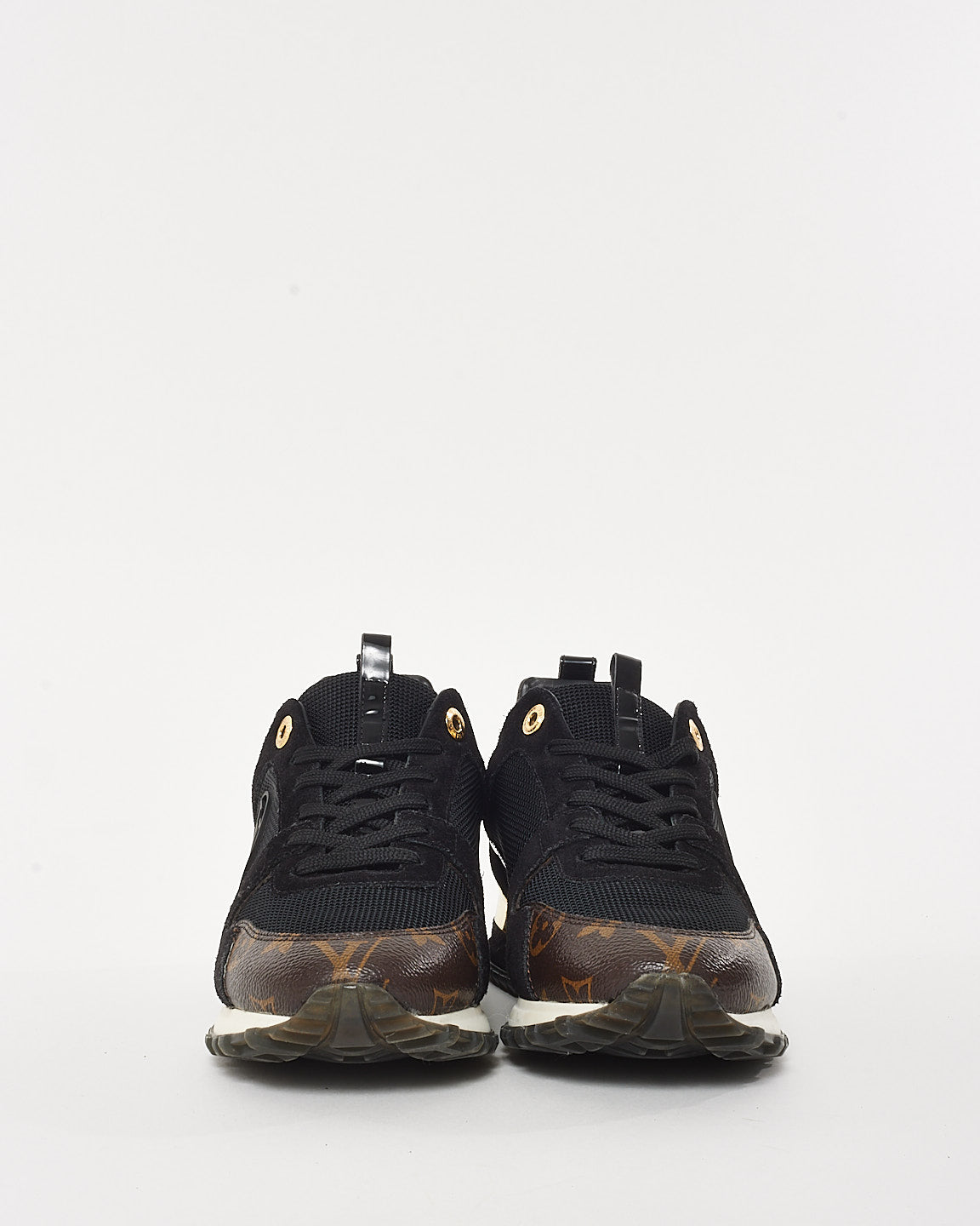 Louis Vuitton Black Leather Monogram Canvas Trim Run Away Sneakers - 36.5