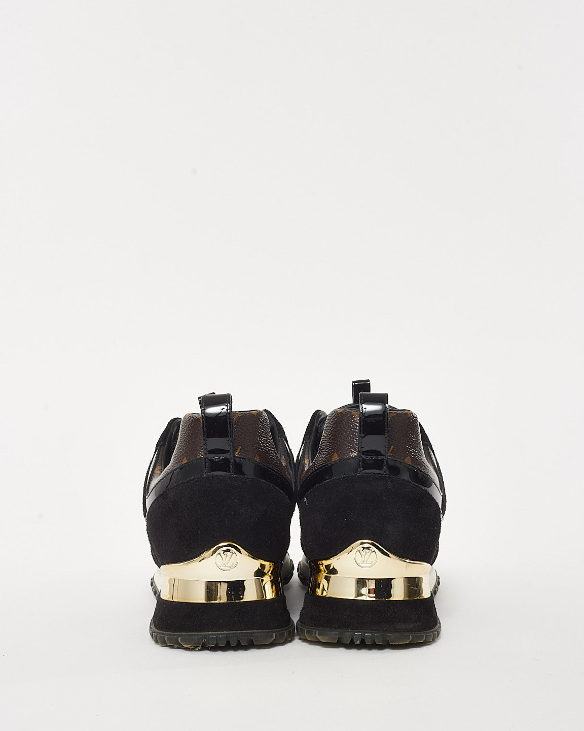 Louis Vuitton Black Leather Monogram Canvas Trim Run Away Sneakers - 36.5