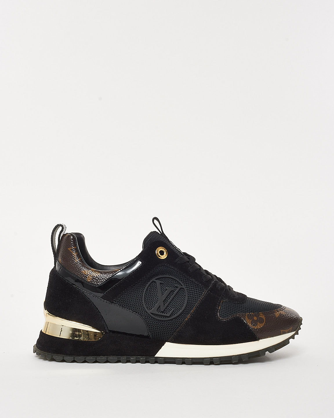 Louis Vuitton Black Leather Monogram Canvas Trim Run Away Sneakers - 36.5