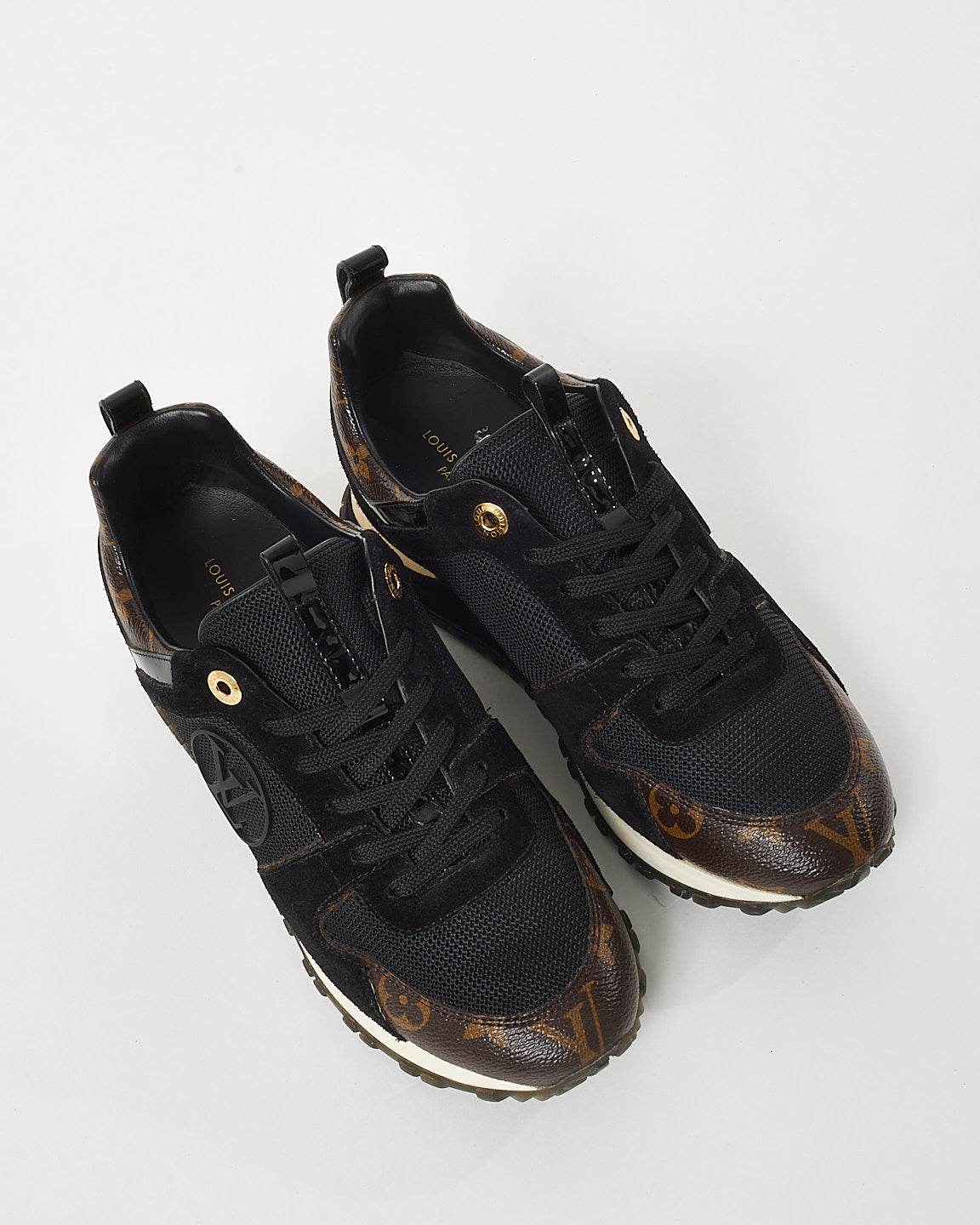 Louis Vuitton Black Leather Monogram Canvas Trim Run Away Sneakers - 36.5