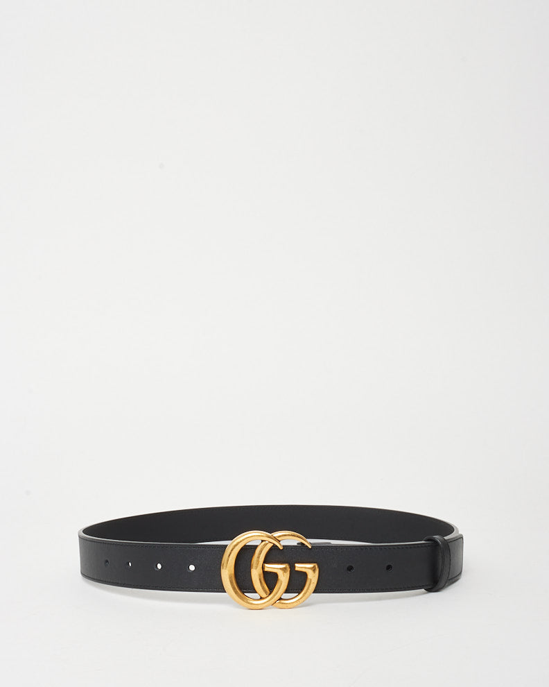 Gucci Black Smooth Leather Thin GG Marmont Belt - 85/34